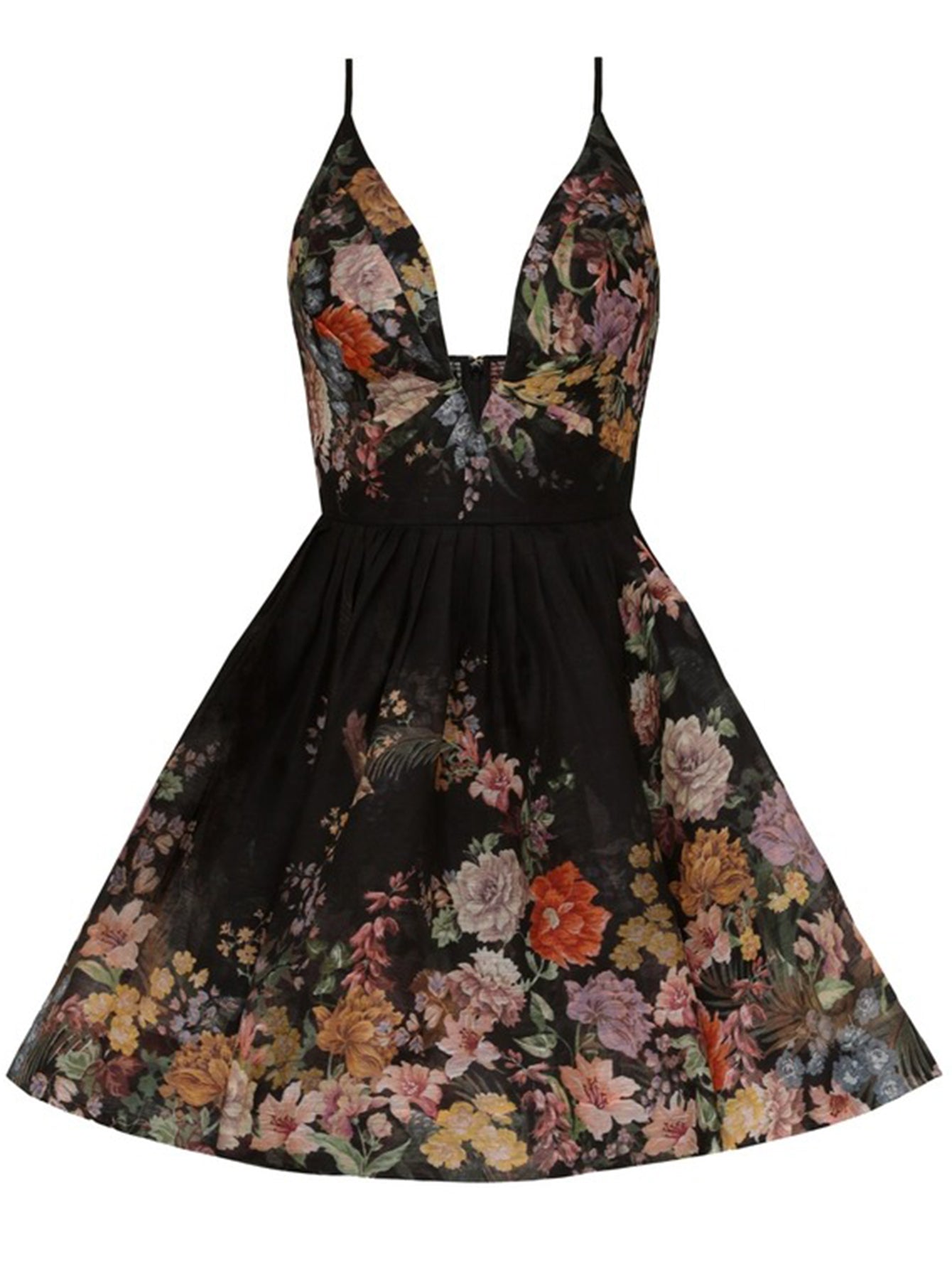 Deep V Floral Print Mini Dress