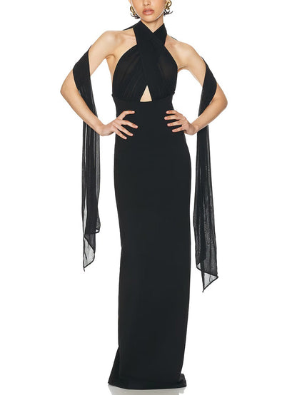 Elegant Halterneck Gown with Sheer Overlay