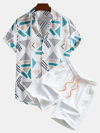 Shirt and Swim Shorts with Geometric Print