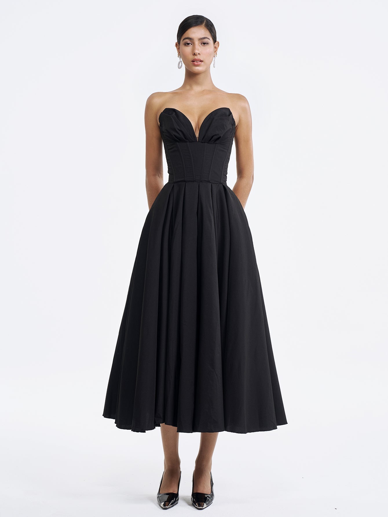 Solid Strapless Sleeveless Midi Dress