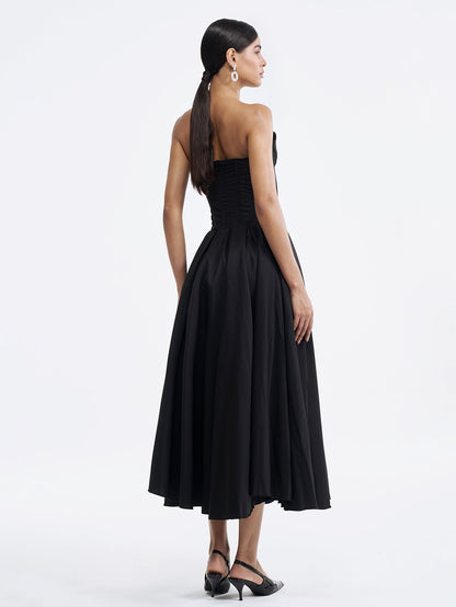 Solid Strapless Sleeveless Midi Dress