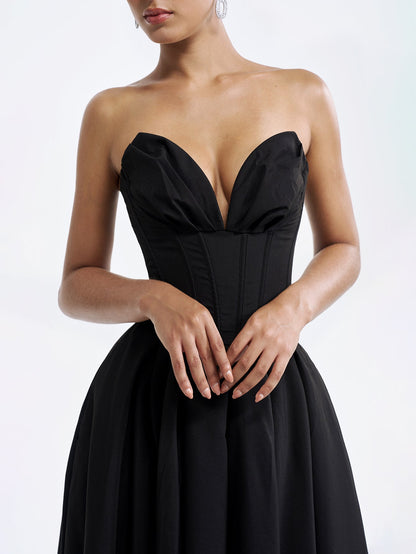 Solid Strapless Sleeveless Midi Dress