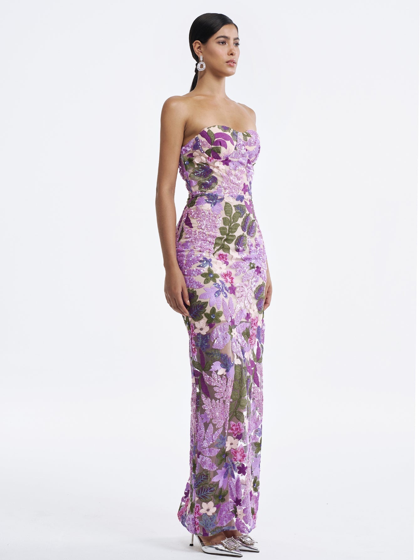 Purple Sequin Floral Gown - Sparkling & Flattering