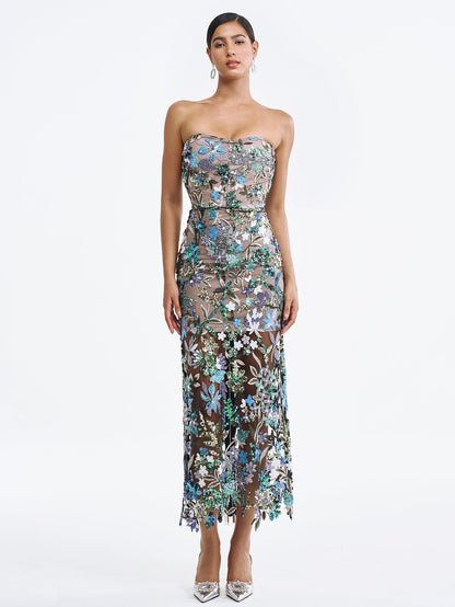 Sequin Embroidered Strapless Gown - Sparkling & Elegant