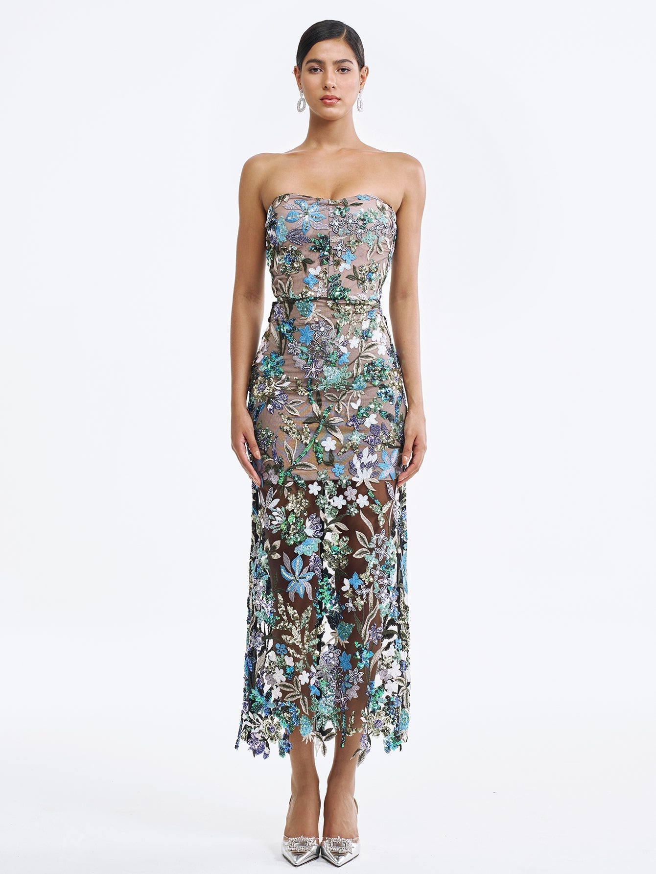 Sequin Embroidered Strapless Gown - Sparkling & Elegant