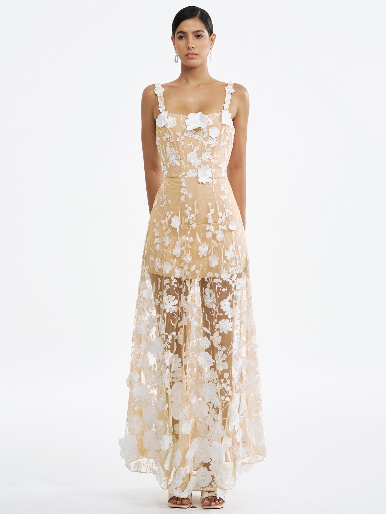 Floral Embroidered Tulle Maxi Dress - Ethereal & Romantic