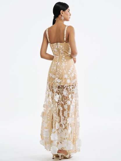 Floral Embroidered Tulle Maxi Dress - Ethereal & Romantic