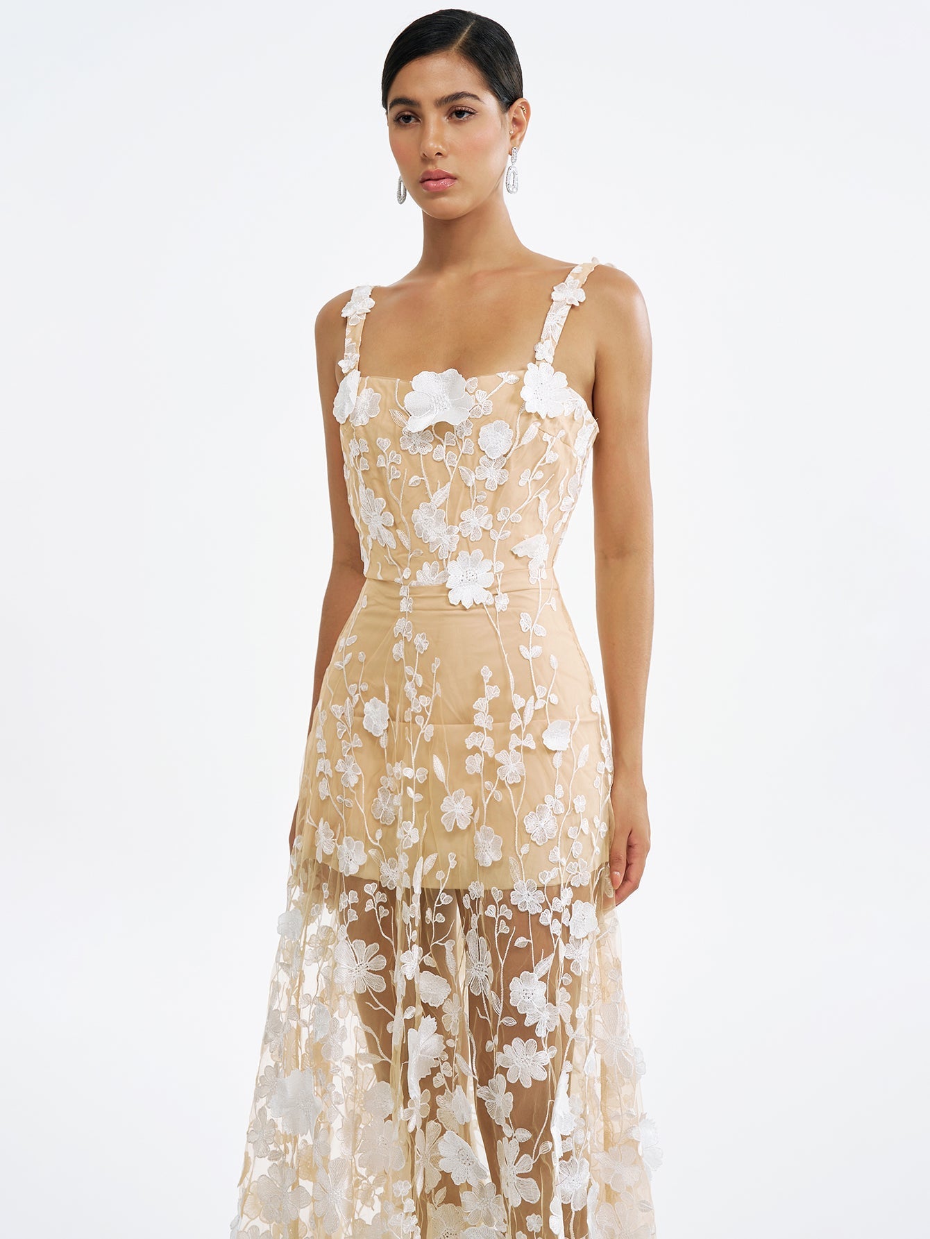 Floral Embroidered Tulle Maxi Dress - Ethereal & Romantic