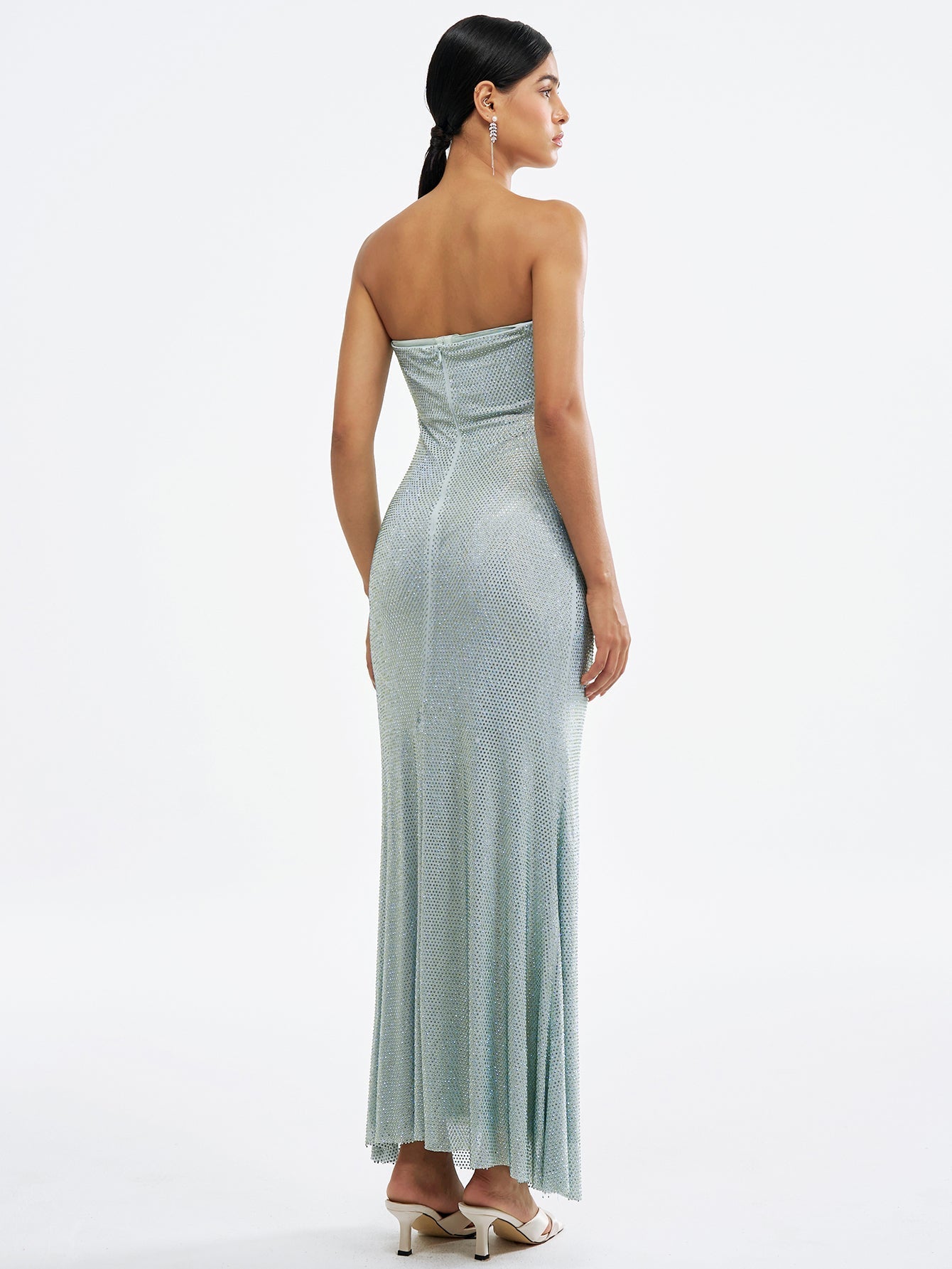 Sparkling  Strapless Maxi Dress with Cutouts and Crystals