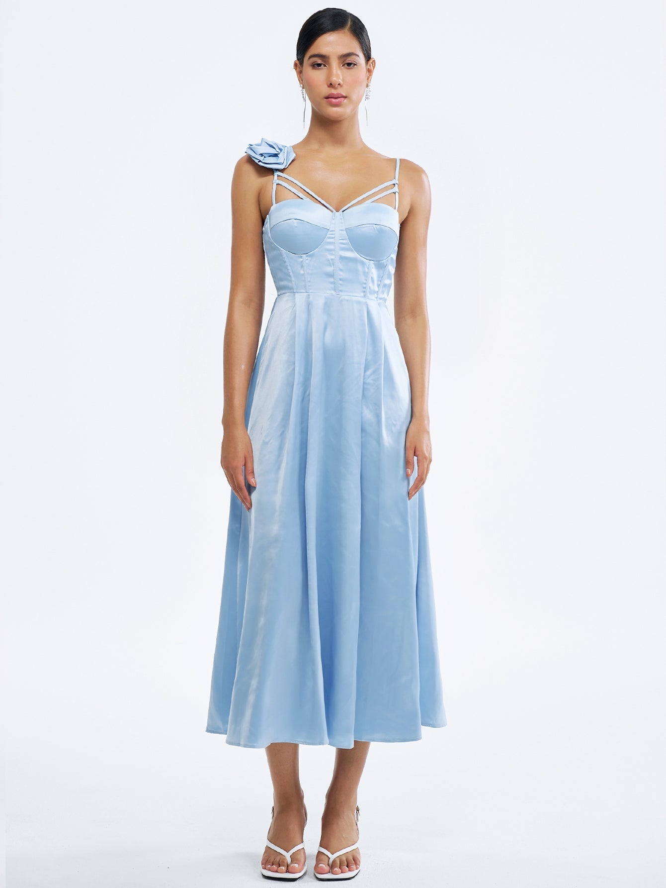 Spaghetti Strap Corset Cocktail Midi Dress