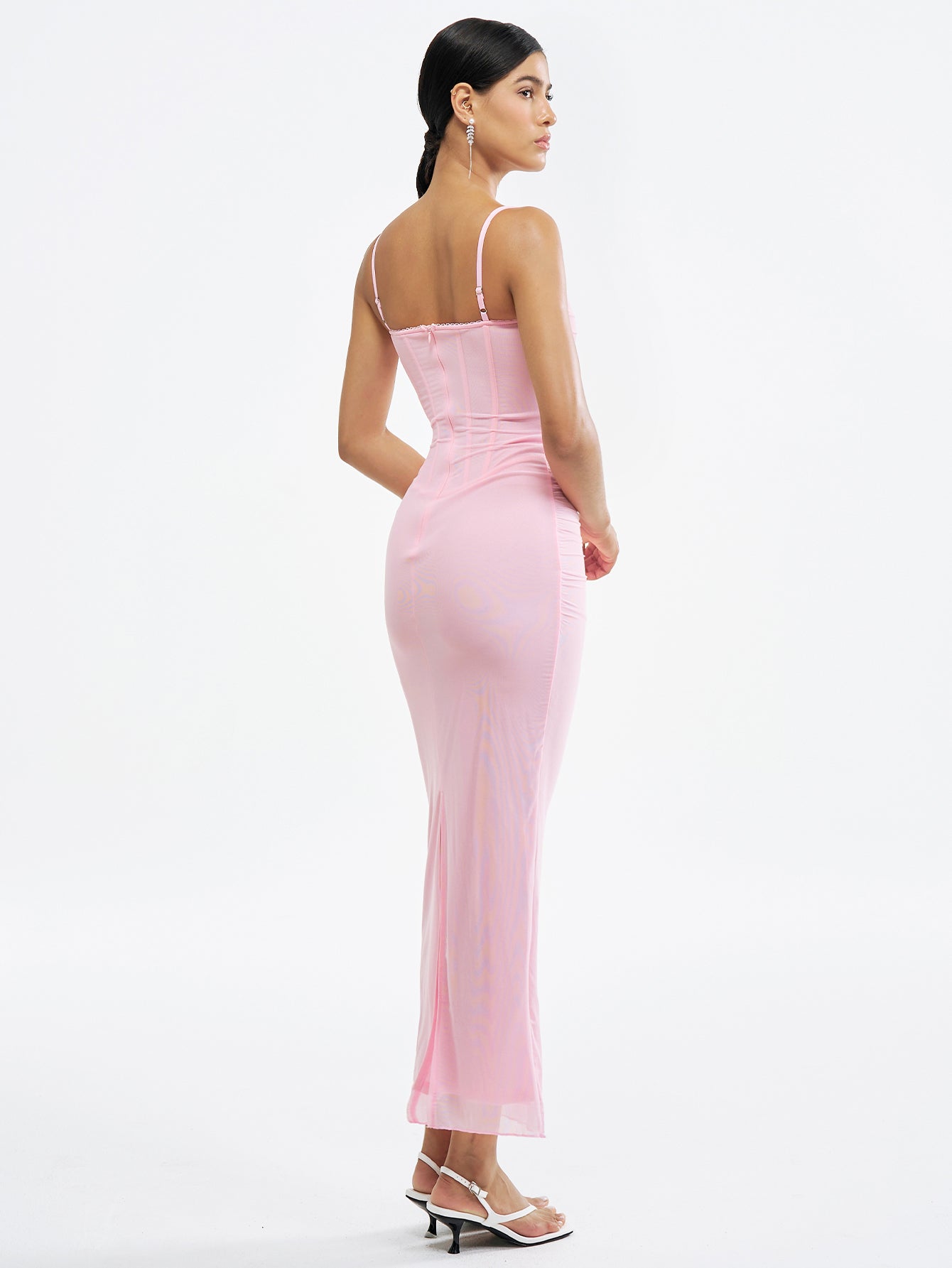 Elegant Spaghetti Strap Bodycon Mesh Maxi Dress