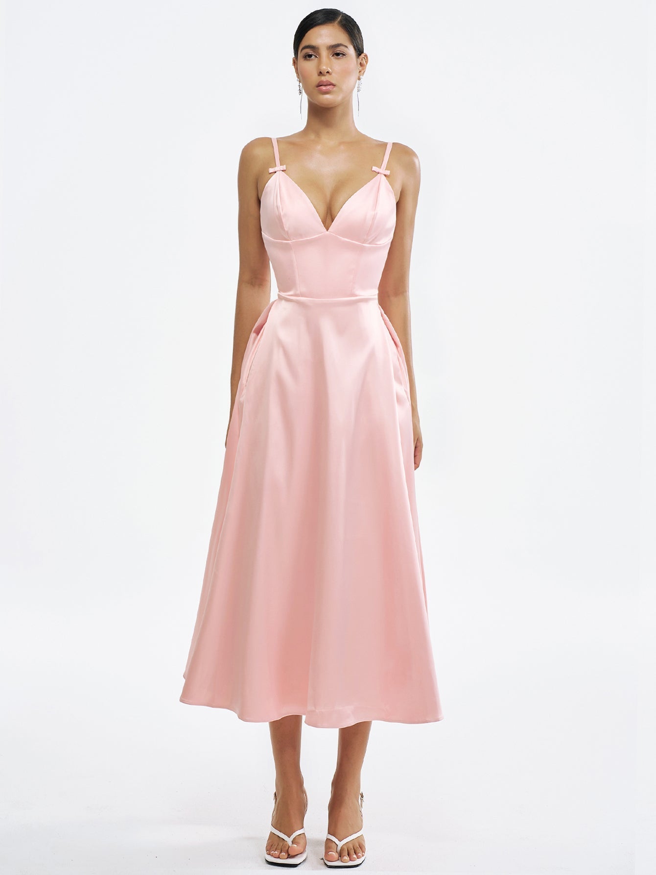 Elegant Satin Dress with Bow Straps