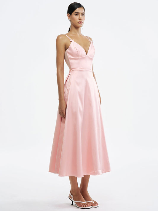 Elegant Satin Dress with Bow Straps