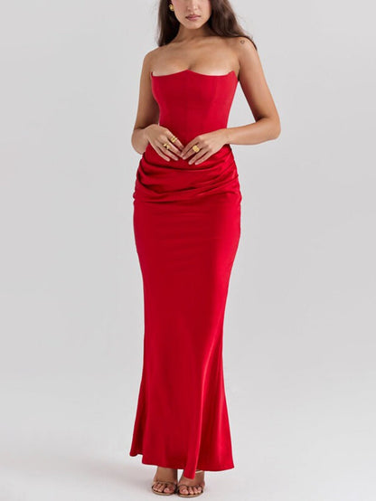 Elegant Strapless Satin Maxi Dress