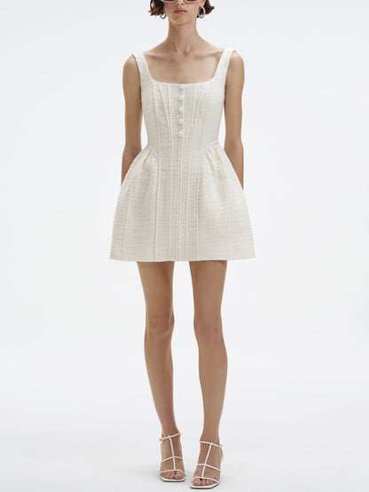 Woven Tweed Sleeveless Zip-Waist Mini Dress