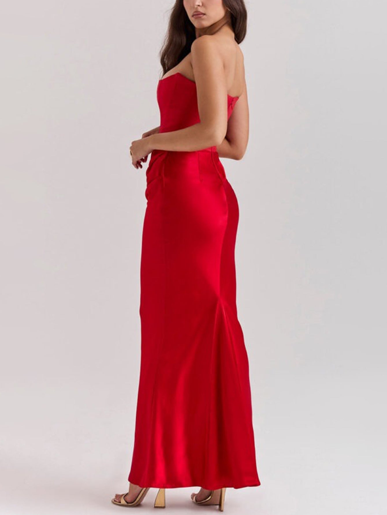 Elegant Strapless Satin Maxi Dress