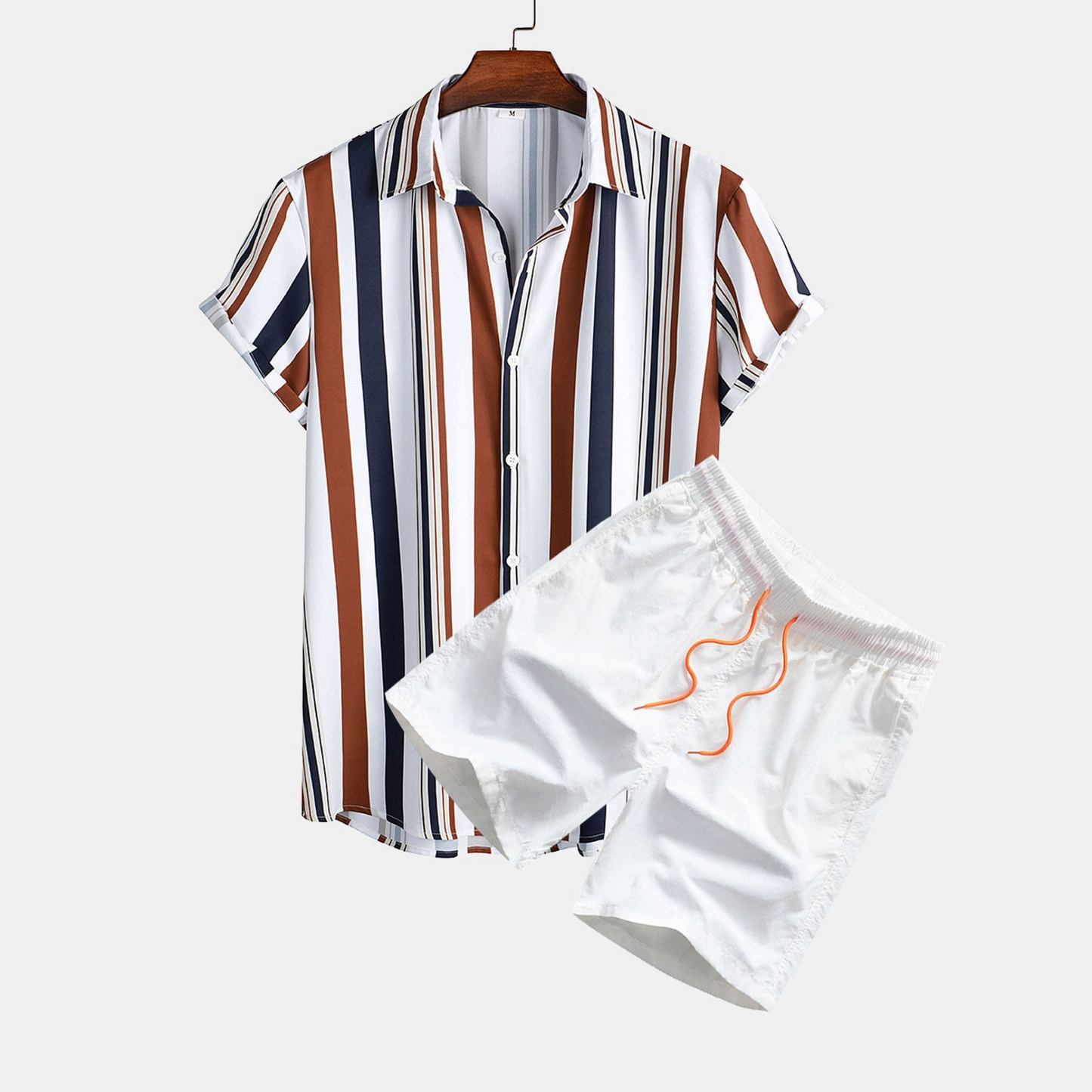 Shirt and Swim Shorts with Colorful Stripe Print