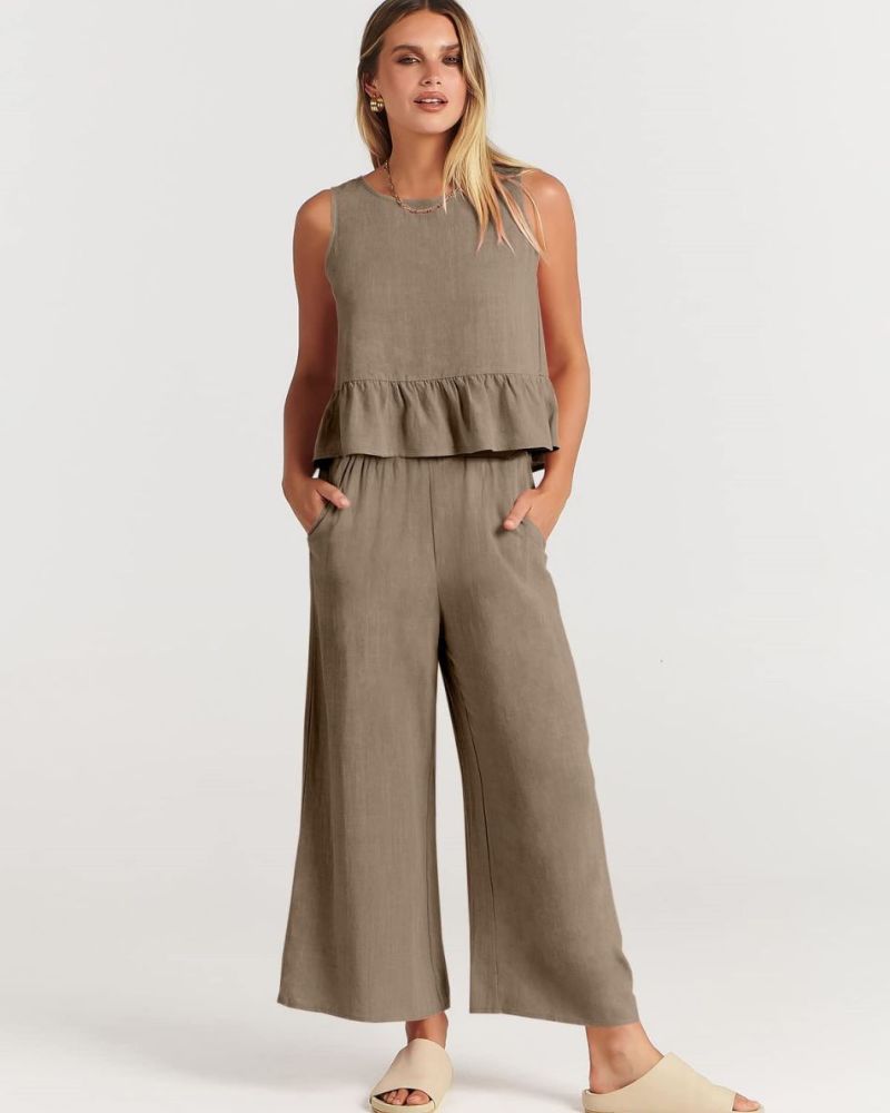 VALERINA - Casual Linen 2 Piece Top and Pants Set