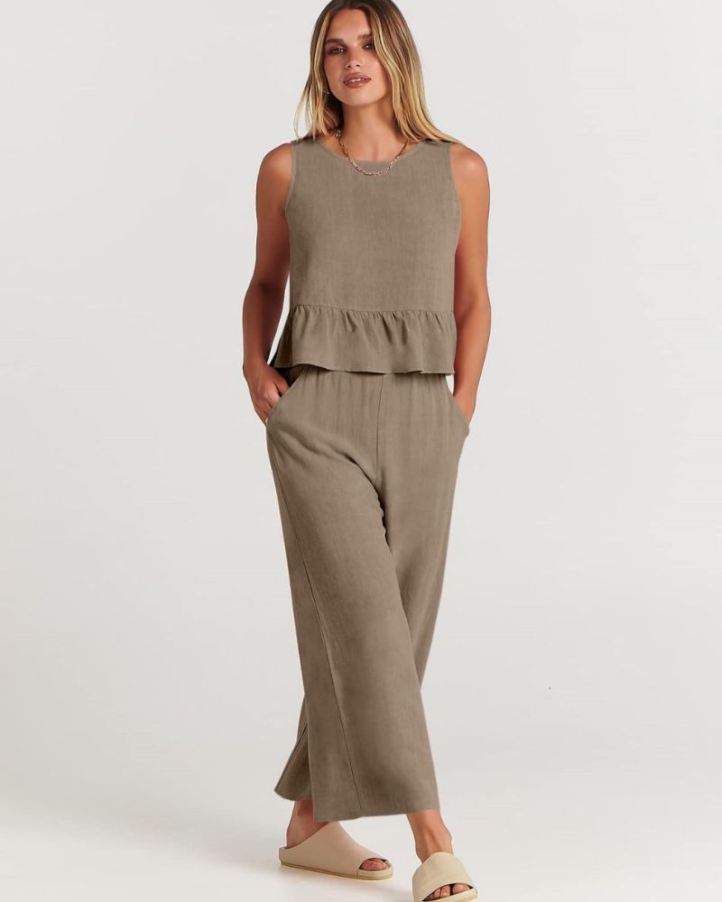 VALERINA - Casual Linen 2 Piece Top and Pants Set