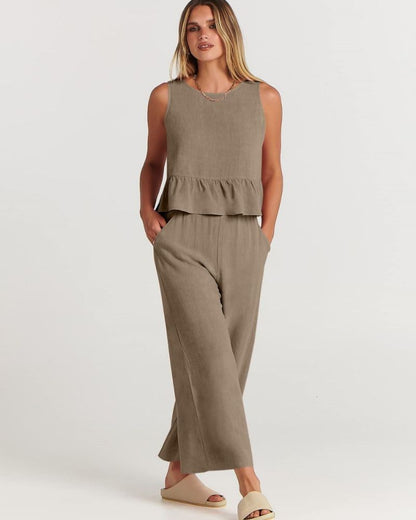 VALERINA - Casual Linen 2 Piece Top and Pants Set