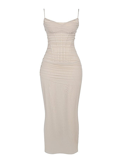 Elegant Spaghetti Strap Bodycon Mesh Maxi Dress