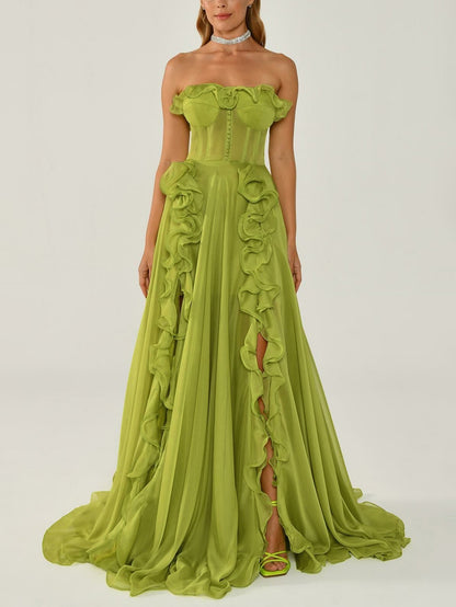 Chiffon Ruffle Gown - Elegant Evening Gown