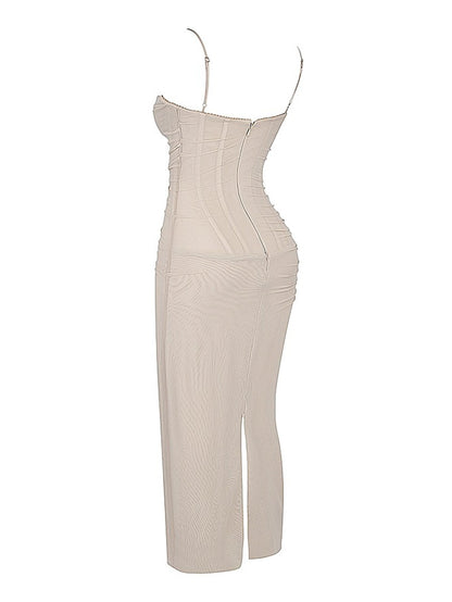 Elegant Spaghetti Strap Bodycon Mesh Maxi Dress