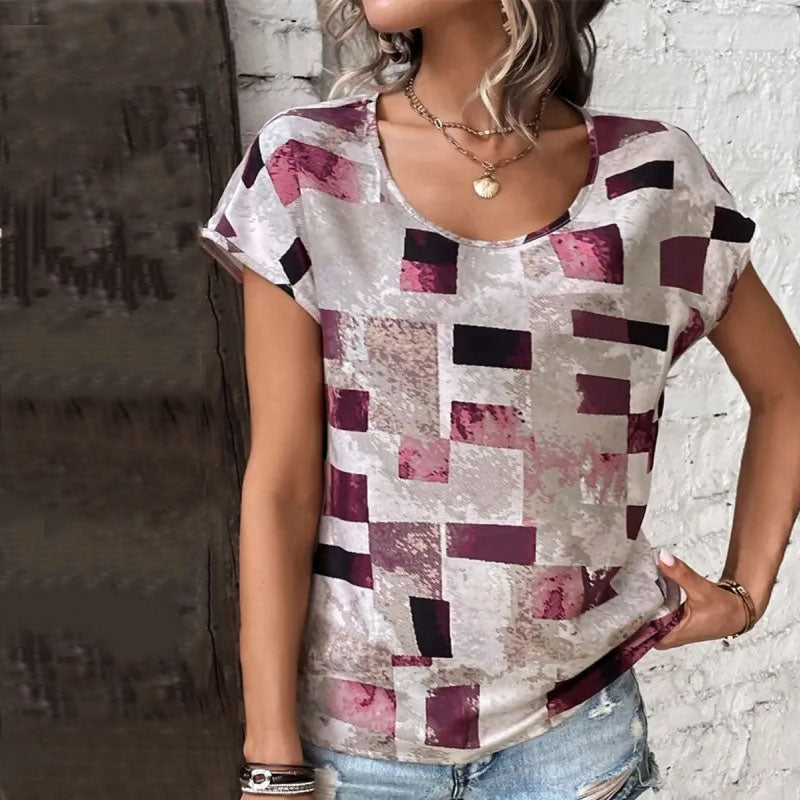 Casual Abstract Plaid T-Shirt