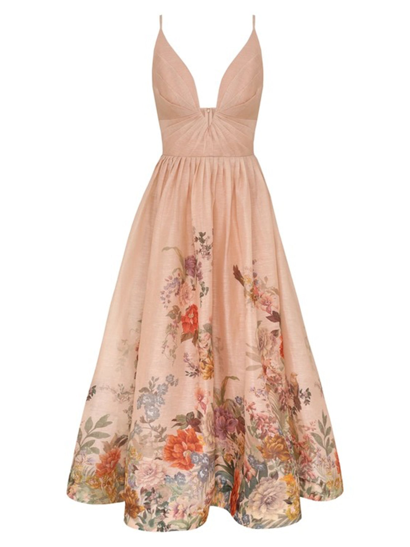 Elegant Floral Sleeveless Print Midi Dress