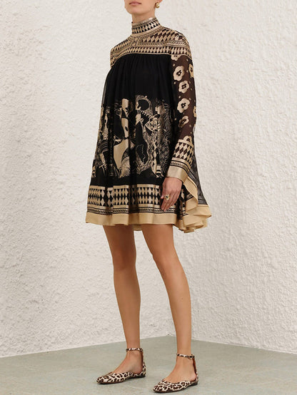 Bohemian Print High-Low Hem Dress