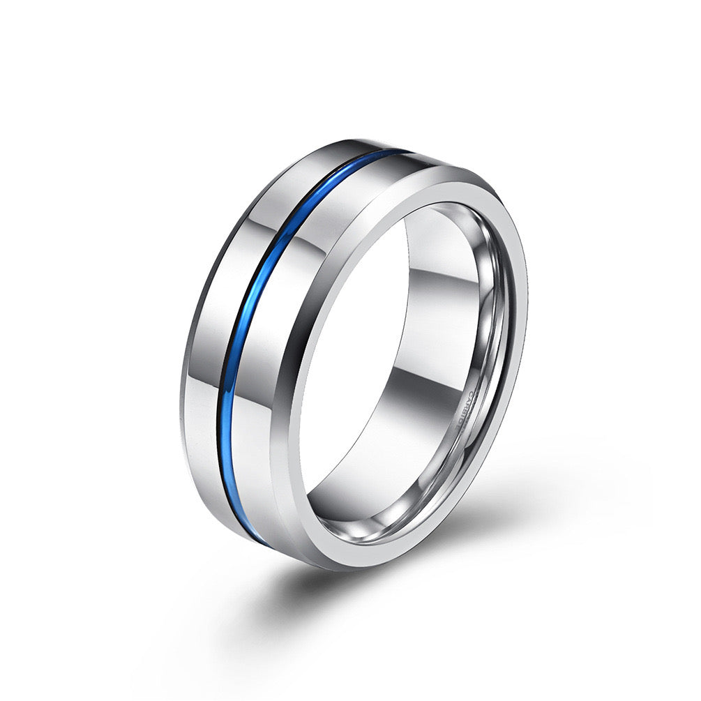 8MM PLATED GROOVED TUNGSTEN RING