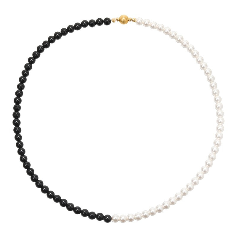 Pearl Black Onyx Stitching Necklace