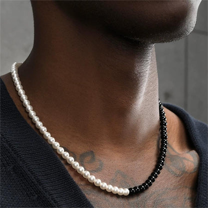 Pearl Black Onyx Stitching Necklace