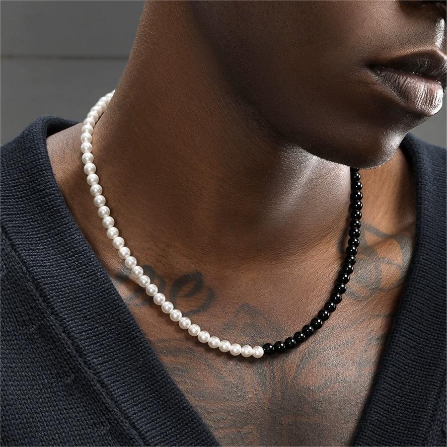 Pearl Black Onyx Stitching Necklace