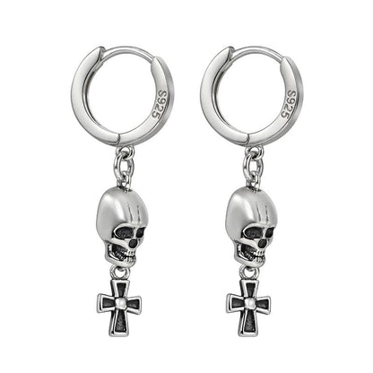 925 Silver Skull Cross Earring