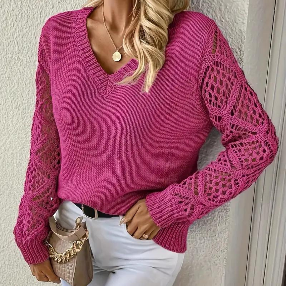 Raylene - V-Neck Knitted Sleeves Jumper