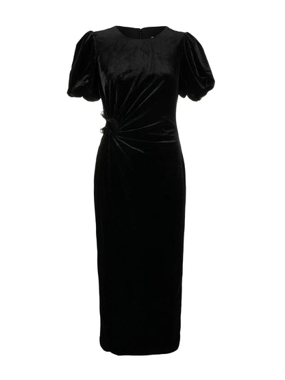 Velvet Midi Dress with Ring Detai