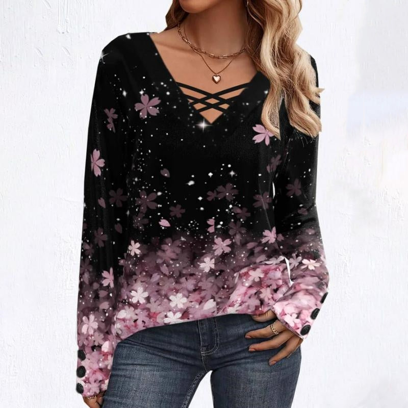 Gradient Floral Print Blouse