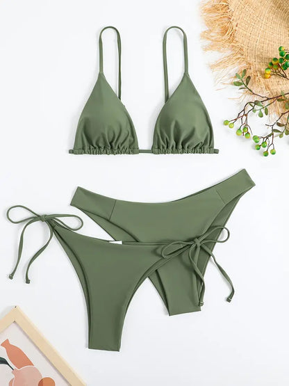 Solid Color 3 Piece Swimsuit