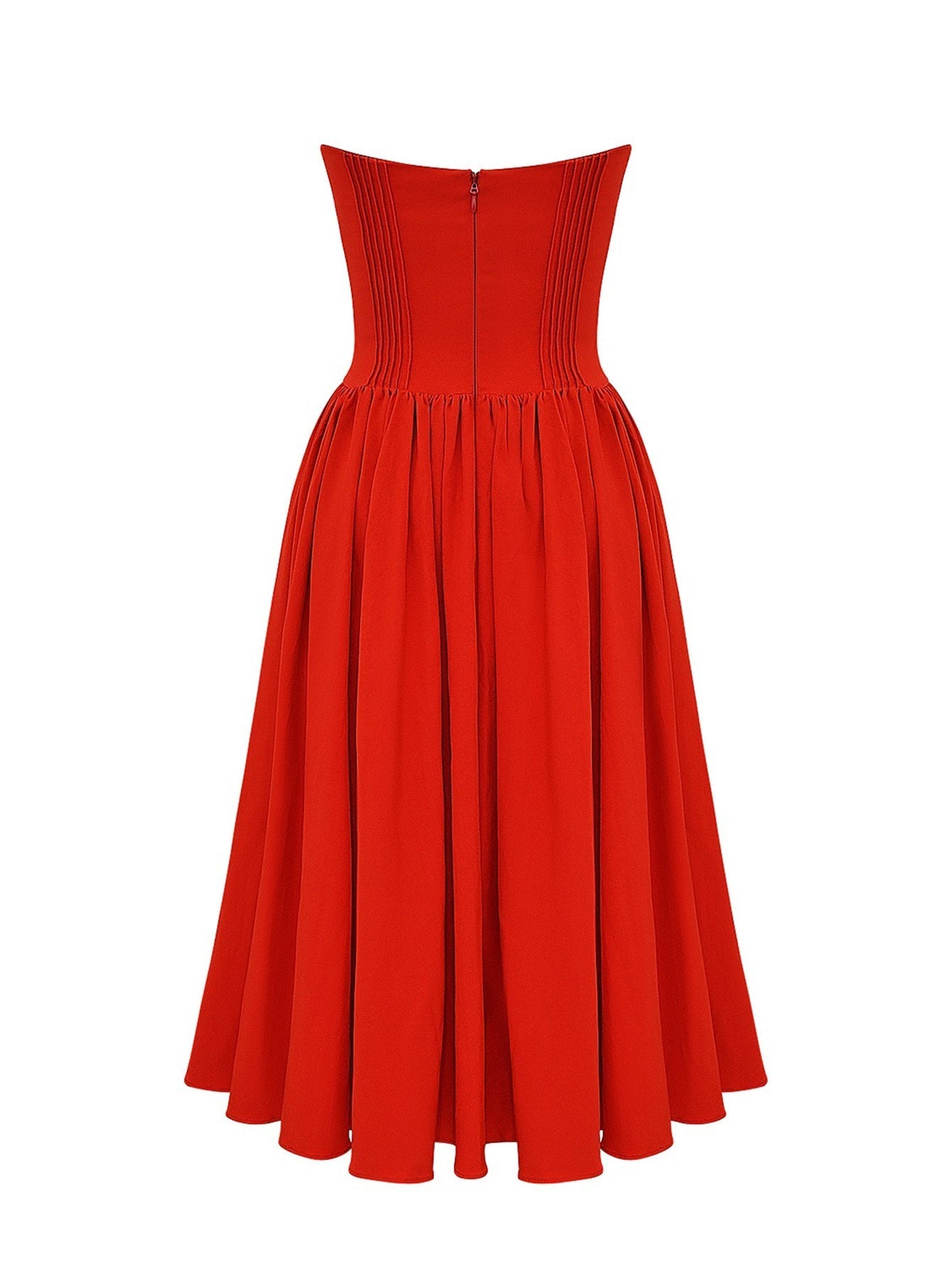 Strapless Pleated Flare Midi Dress