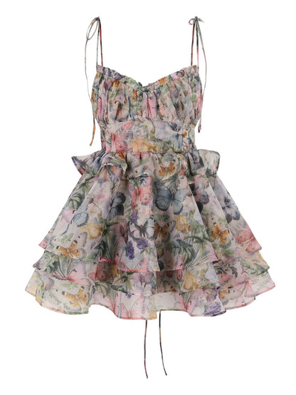 Butterfly Print Ruffle Mini Dress