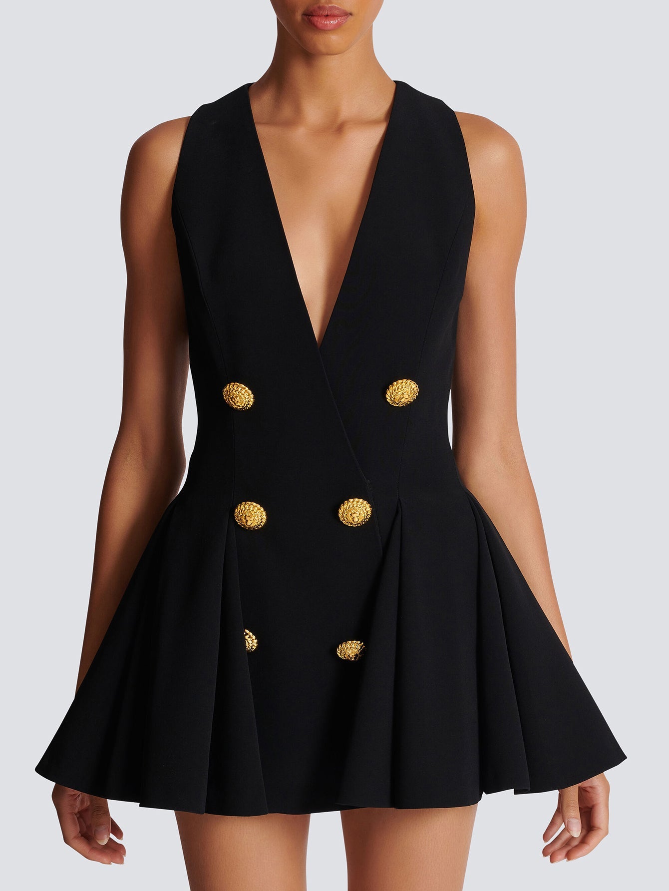 Deep V buttoned mini dress