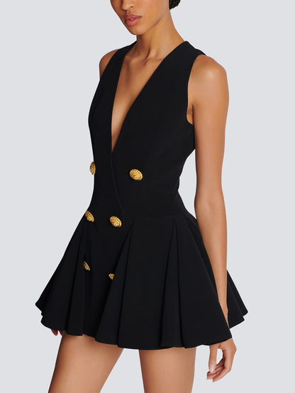 Deep V buttoned mini dress