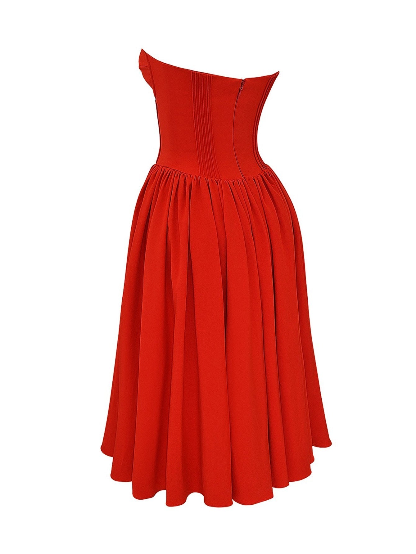 Strapless Pleated Flare Midi Dress