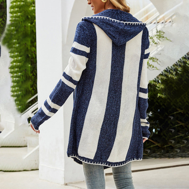 Casual Striped Hooded Cardigan