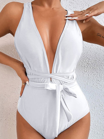 TIED CRISSCROSS ONE-PIECE SWIMSUIT