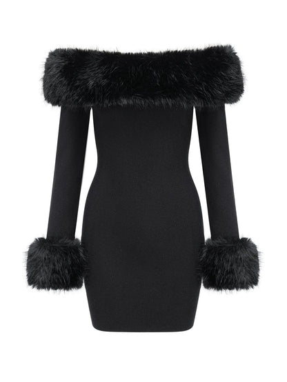 Luxurious Fur Collar Trimmed Dress