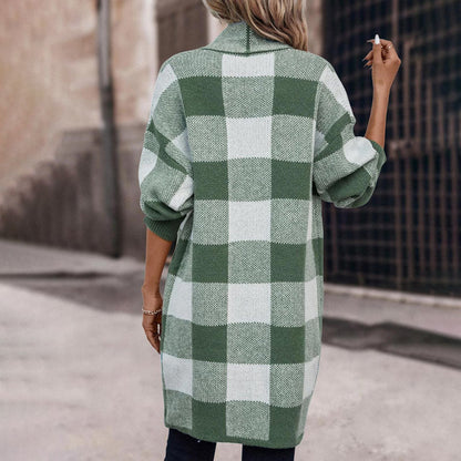 Casual Plaid Knitted Cardigan