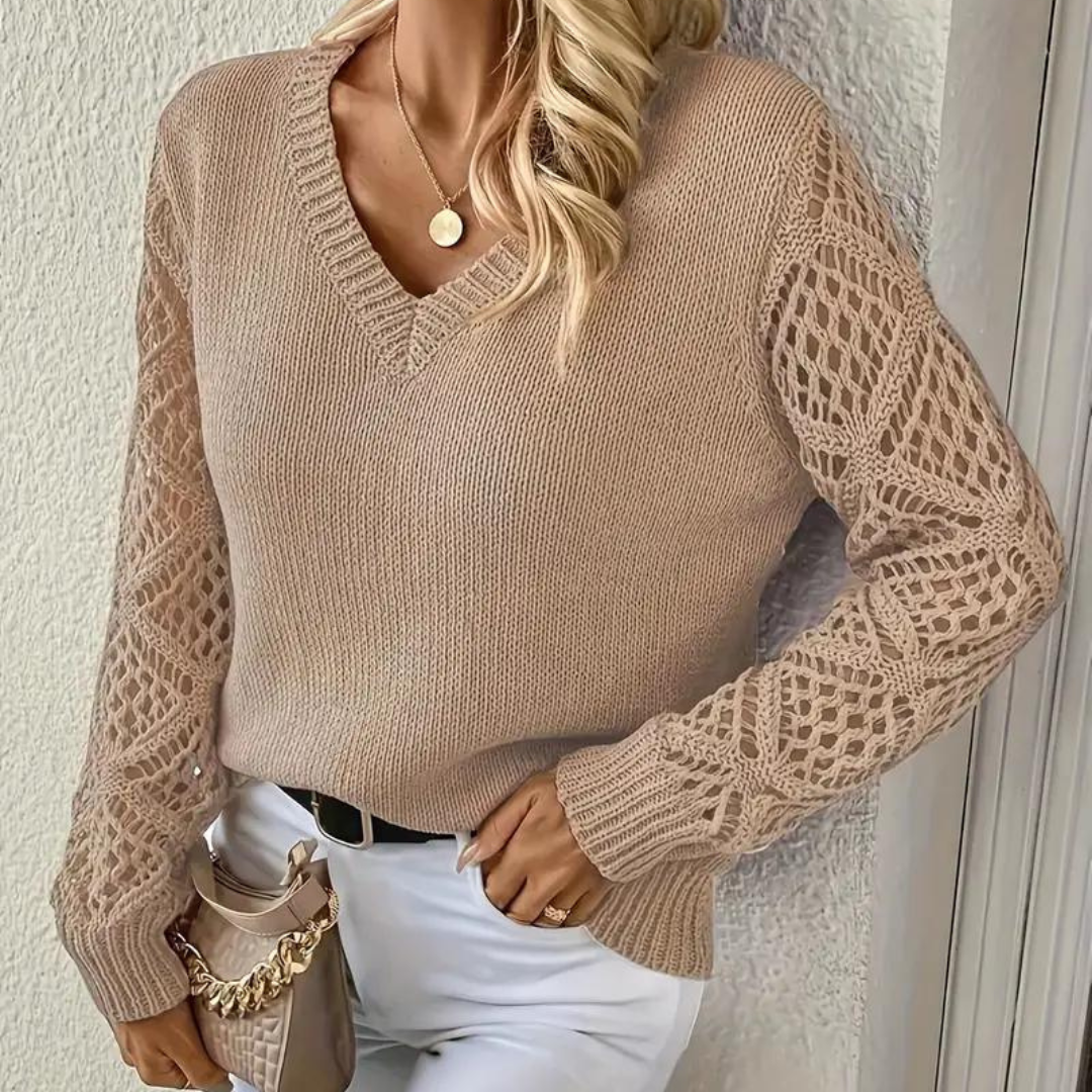 Raylene - V-Neck Knitted Sleeves Jumper