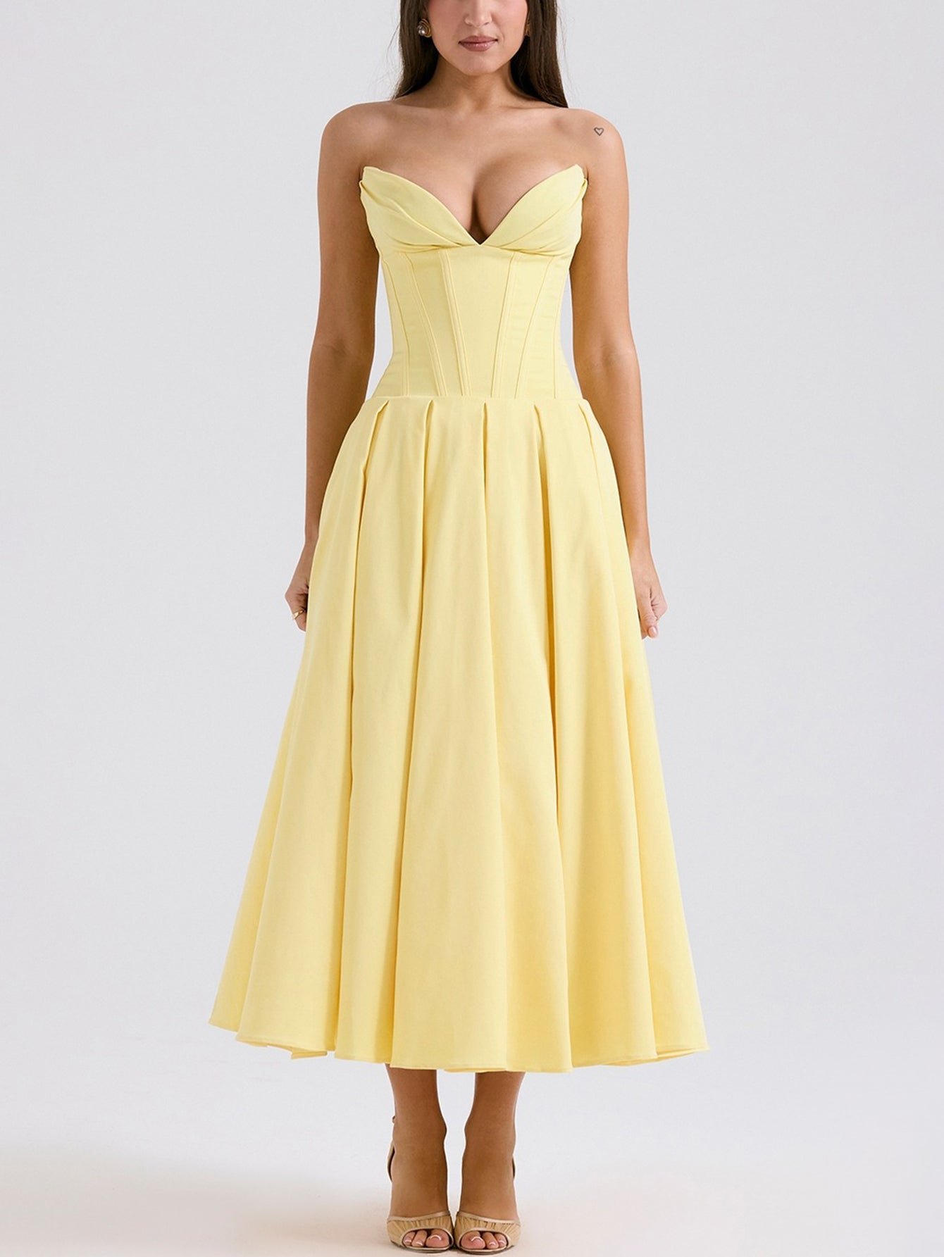 Solid Strapless Sleeveless Midi Dress